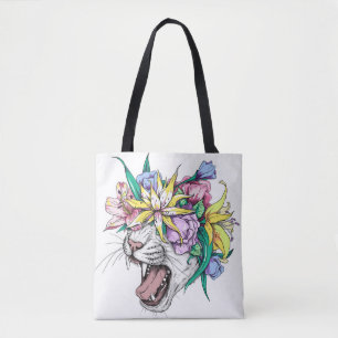 Niedlicher Cartoon Wildkatze Kopf in einem Blumenk Tasche