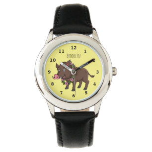 Niedlicher Cartoon Wildschweine und Blume Armbanduhr