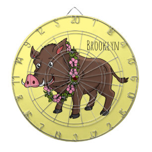 Niedlicher Cartoon Wildschweine und Blume Dartscheibe