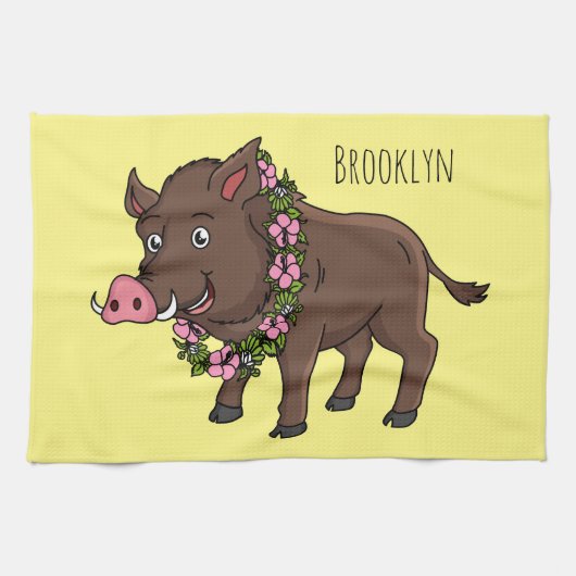Niedlicher Cartoon Wildschweine und Blume Geschirrtuch (Horizontal)