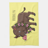 Niedlicher Cartoon Wildschweine und Blume Geschirrtuch (Vertikal)