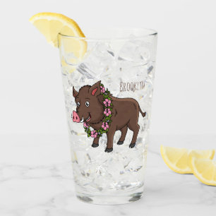 Niedlicher Cartoon Wildschweine und Blume Glas