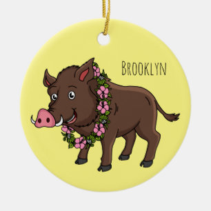 Niedlicher Cartoon Wildschweine und Blume Keramik Ornament