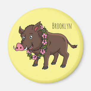 Niedlicher Cartoon Wildschweine und Blume Magnet