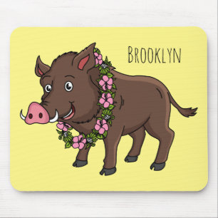 Niedlicher Cartoon Wildschweine und Blume Mousepad