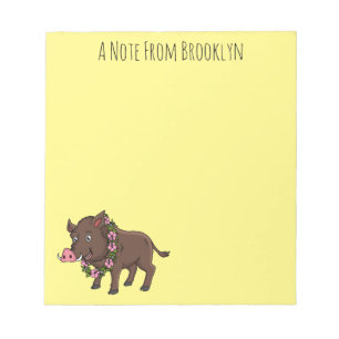 Niedlicher Cartoon Wildschweine und Blume Notizblock