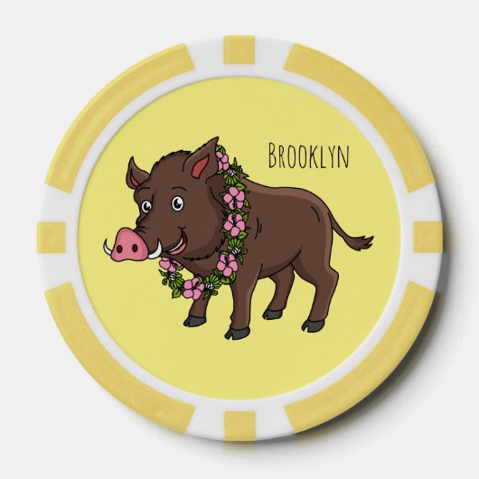 Niedlicher Cartoon Wildschweine und Blume Pokerchips (Vorderseite)