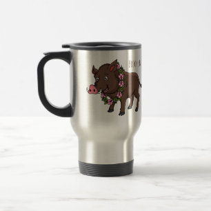 Niedlicher Cartoon Wildschweine und Blume Reisebecher