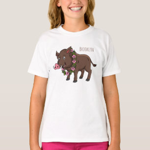 Niedlicher Cartoon Wildschweine und Blume T-Shirt
