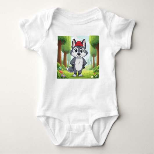 "Niedlicher Cartoon Wolf Baby Bodysuit - Wald Baby Strampler (Vorderseite)