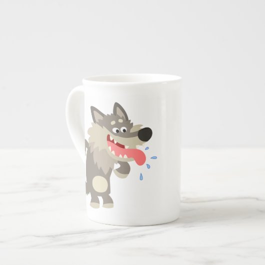 Niedlicher Cartoon Wolf Knochen China Tasse (Vorderseite Links)