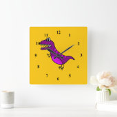 Niedlicher Cartoon wütend lila Dinosaurier Quadratische Wanduhr (Zuhause)