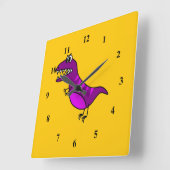 Niedlicher Cartoon wütend lila Dinosaurier Quadratische Wanduhr (Winkel)