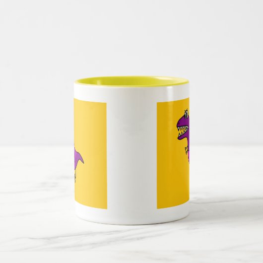 Niedlicher Cartoon wütend lila Dinosaurier Zweifarbige Tasse (Mittel)