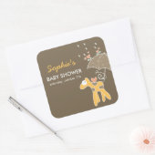 Niedlicher Cartoon Yellow Giraffe & Umbrella Baby  Quadratischer Aufkleber (Umschlag)