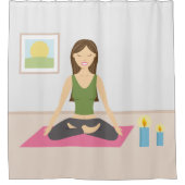 Niedlicher Cartoon Yoga Frau in Lotus Pose Duschvorhang (Vorderseite)