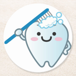 Niedlicher Cartoon Zahnbürste mit Zahnbürste Runder Pappuntersetzer