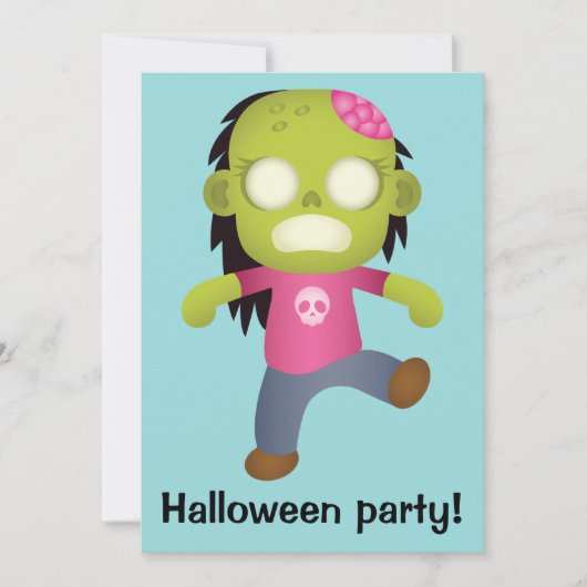 Niedlicher Cartoon Zombie Girl Halloween-Party Einladung (Vorderseite)