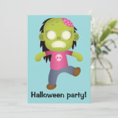Niedlicher Cartoon Zombie Girl Halloween-Party Einladung (Stehend Vorderseite)