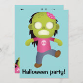 Niedlicher Cartoon Zombie Girl Halloween-Party Einladung (Vorne/Hinten)