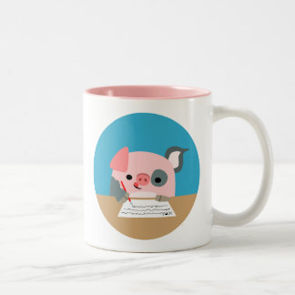 Niedlicher Cartoon zum Schreiben von Schweinchen Zweifarbige Tasse