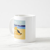 Niedlicher Cartoonairedale-Terrier-Hund an der Kaffeetasse (Vorderseite Links)