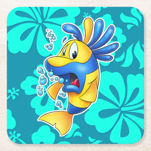 niedlicher Cartoonfisch-Untersetzer Rechteckiger Pappuntersetzer (Vorderseite)