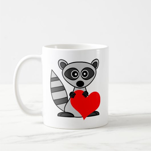 Niedlicher CartoonRaccoon, der Herz hält Kaffeetasse (Links)