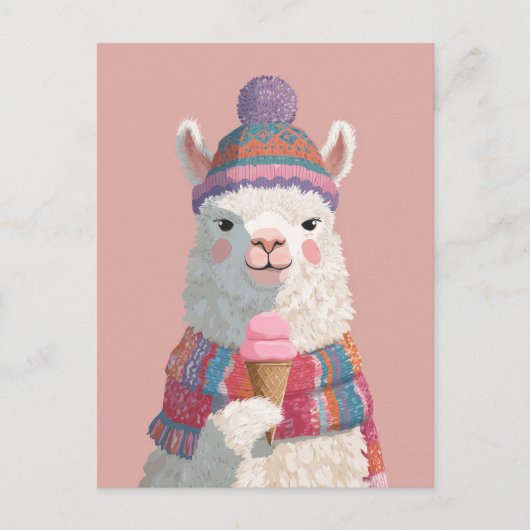 Niedlicher Cartoony Llama mit Eiscreme Neujahr Postkarte (Vorderseite)