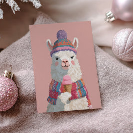 Niedlicher Cartoony Llama mit Eiscreme Neujahr Postkarte