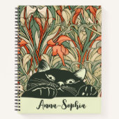 Niedlicher Cat Art Nouveau Floral Pattern Individu Notizblock (Vorderseite)
