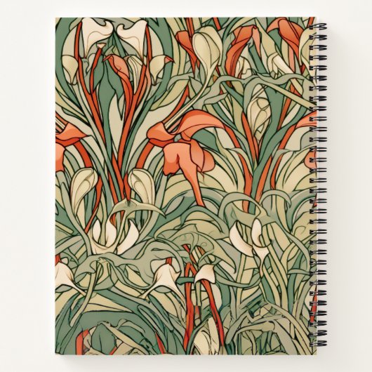 Niedlicher Cat Art Nouveau Floral Pattern Individu Notizblock (Rückseite)