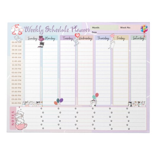 Niedlicher Cat Balloon Weekly Plan Planer Notizblock (Vorderseite)