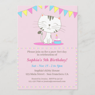 Niedlicher Cat Cartoon Geburtstag Einladung