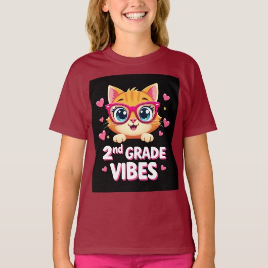 Niedlicher Cat Cartoon mit Brille - Vibes der zwei T-Shirt (Vorderseite)