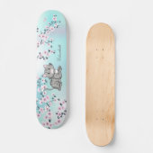Niedlicher Cat Cherry Blossom Pink Türkis Name Skateboard (Vorderseite)