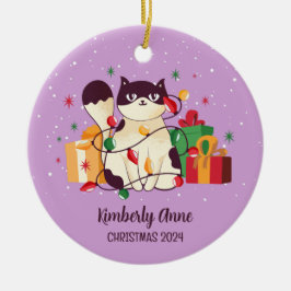 Niedlicher Cat Christmas Kitty Snowy Winterurlaub Keramik Ornament