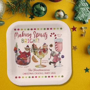 Niedlicher Cat Cocktail Weihnachts-Party Pappteller
