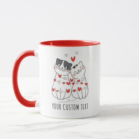 Niedlicher Cat Couple Personalisierter Valentinsta Tasse (Links)