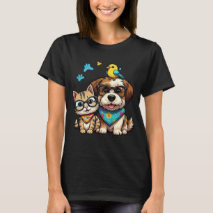 Niedlicher Cat & Dog Beste Freunde T - Shirt Spaß