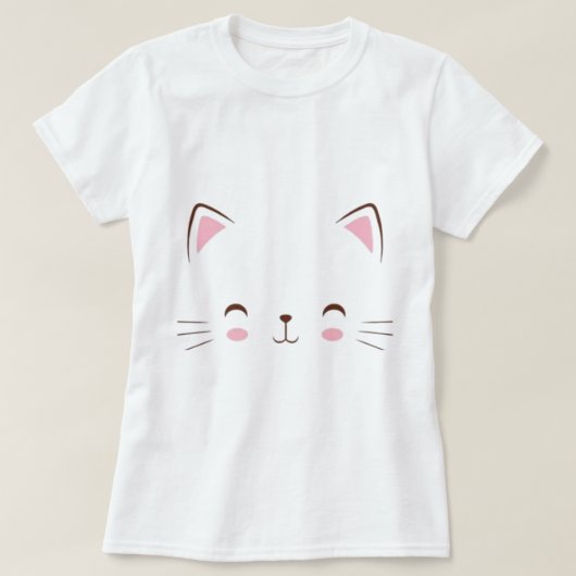 Niedlicher Cat Face Weißer T - Shirt - Lässige Mod (Design vorne)
