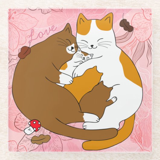 Niedlicher Cat Family Glass Untersetzer (Vorderseite)