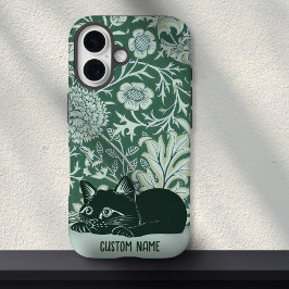 Niedlicher Cat Floral Art Nouveau Green Individuel iPhone 16 Hülle