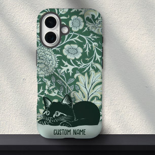 Niedlicher Cat Floral Art Nouveau Green Individuel iPhone 16 Hülle