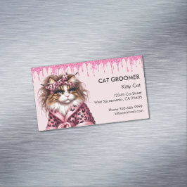 Niedlicher Cat Groomer Sitter Rosa Glitzer Drift Magnetische Visitenkarte