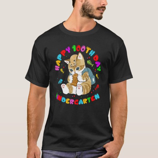 Niedlicher Cat Happy 100th Day of School for Kinde T-Shirt (Vorderseite)