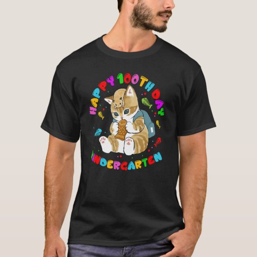 Niedlicher Cat Happy 100th Day of School for Kinde T-Shirt (Vorderseite)