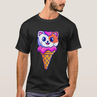 Niedlicher Cat Ice Creme Cartoon T-Shirt