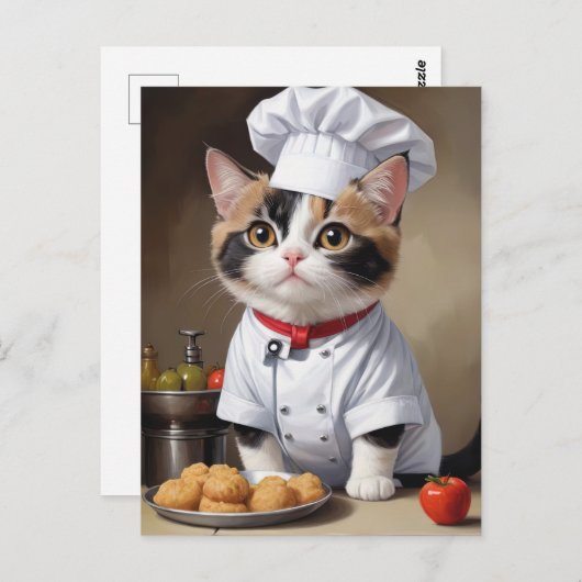 Niedlicher Cat Koch mit Pasta Funny Kochen Postkarte (Vorne/Hinten)