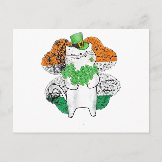 Niedlicher Cat Leprechaun mit Kleeblatts St Patric Postkarte (Vorderseite)